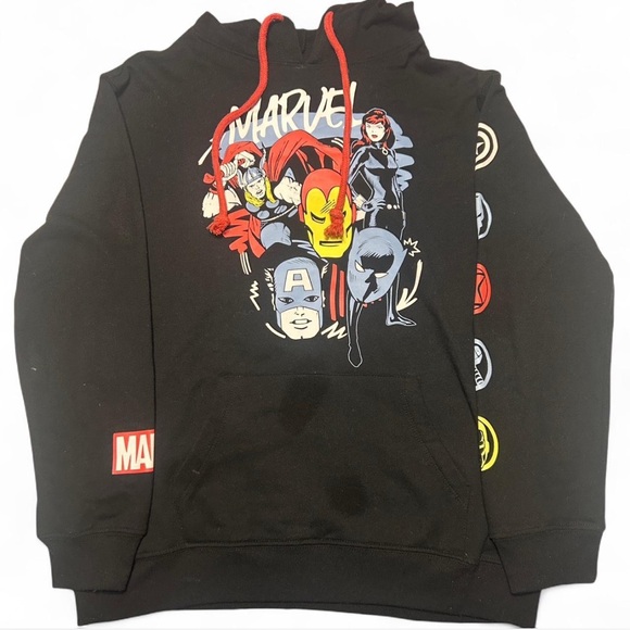Marvel Tops - Marvel Black Hoodie with Superhero Graphics
